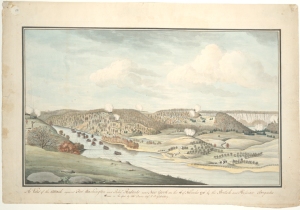 A View of the Attack against Ft. Washington, and Rebel Redoubts, near New York on the 16th of November, 1776, a drawing by Captain Thomas Davies, Royal Artillery. I.N. Phelps Stokes Collection, The New York Public Library, Astor, Lenox and Tilden Foundations. This image depicts British and German troops approaching the fort by the Harlem River.