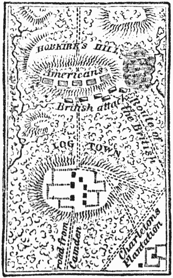 A map showing the Battle of Hobkirk's Hill, courtesy of the University of South Florida